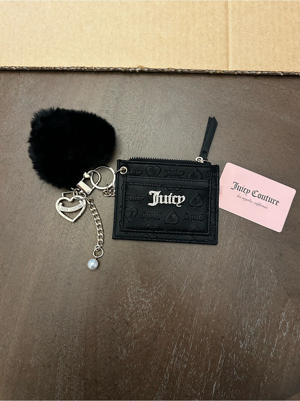Juicy Couture Black Card Case Keychain with Charms